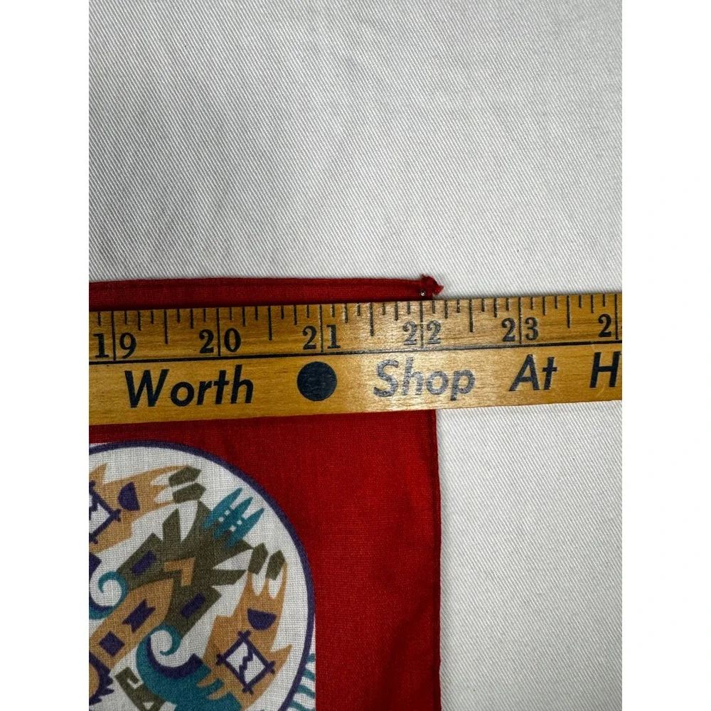Vintage Southwestern Bandana Coral Geometric Tribal Print Made in‎ USA 21x22